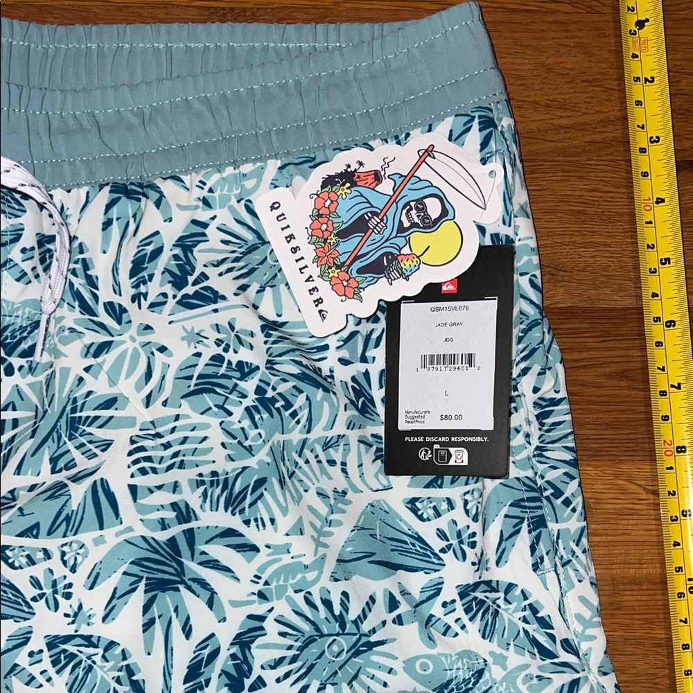 Quiksilver Aqua & White Tropical Leaf Swim Trunks - Picture 2 of 2